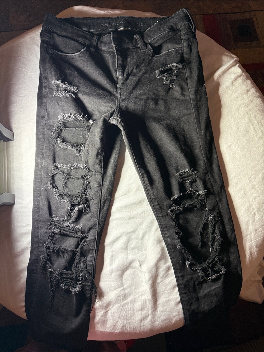 American Eagle Outfitters Black Next Level Stretch Ripped Jeans- 10